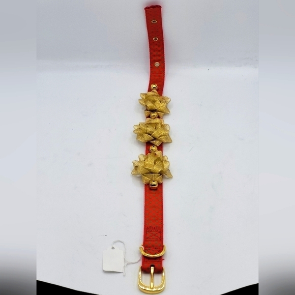 Dog Collar Jingle Bell Red Green Polkadot and Gold Bows Bells. - Picture 6 of 14